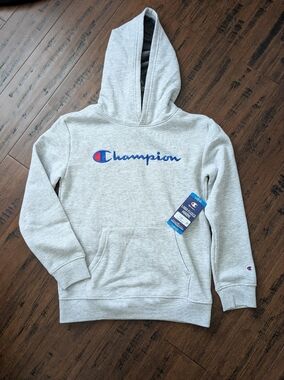 Champion Kids Heather Gray Zip-Up Hoodie with Blue & Red Logo